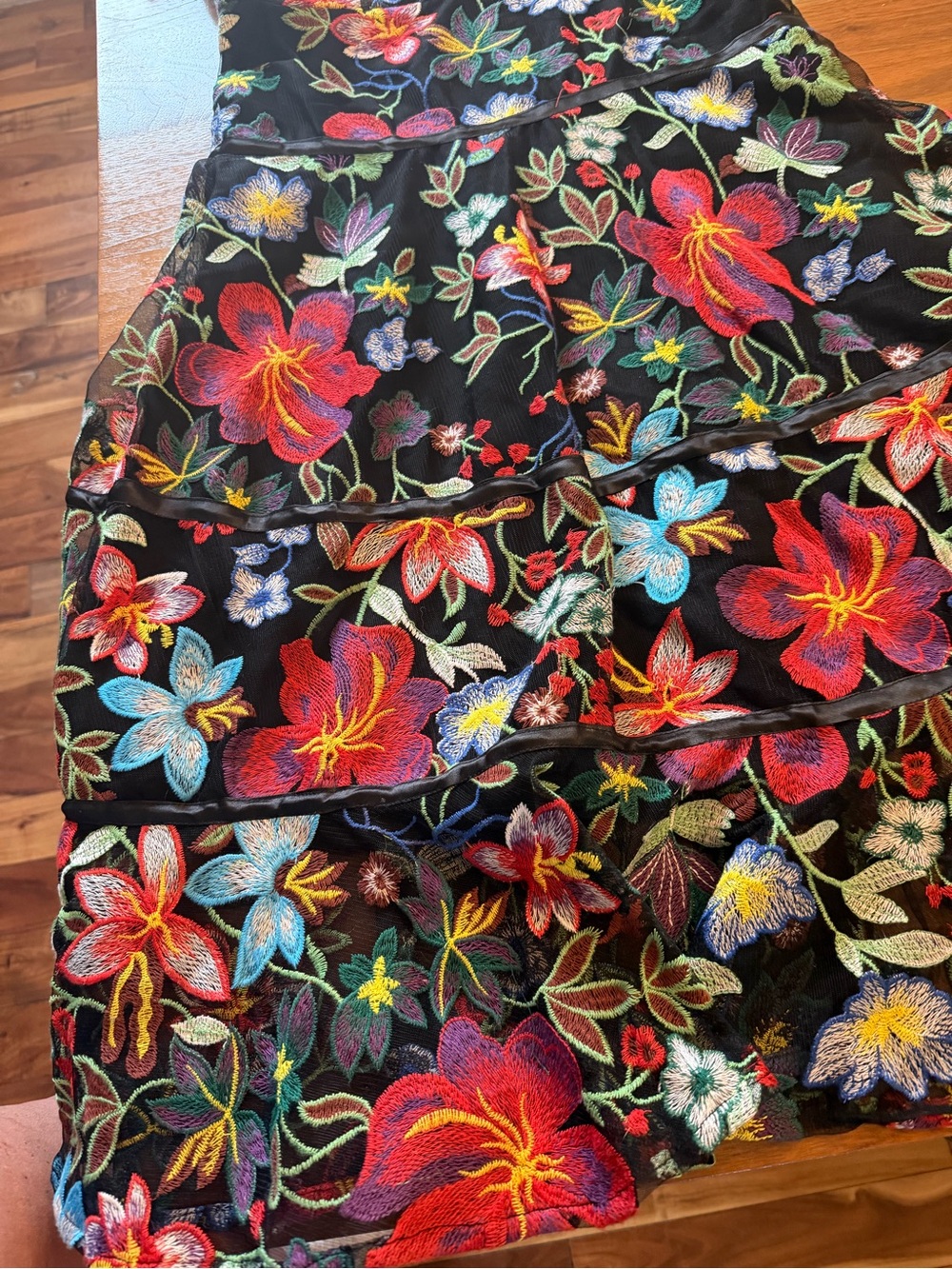 Anthropologie Black Sheer Midi Dress with Multicolor Floral Embroidery - Picture 8 of 8